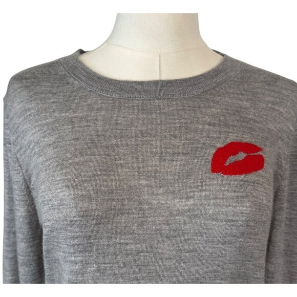 Banana Republic Small Gray Merino Wool Sweater Red Lip Detail - Picture 4 of 12
